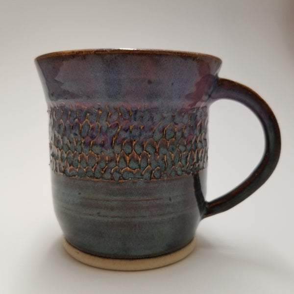 Textured mug, little j studio front, handmade portland pottery