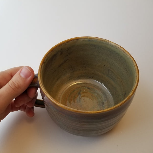 Interior of speckle blue mug, little j studio, handmade portland pottery