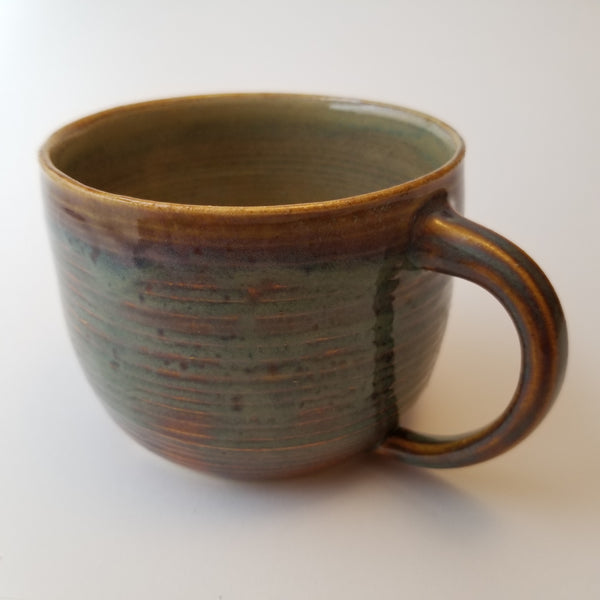 Speckle blue mug handle, little j studio, handmade portland pottery