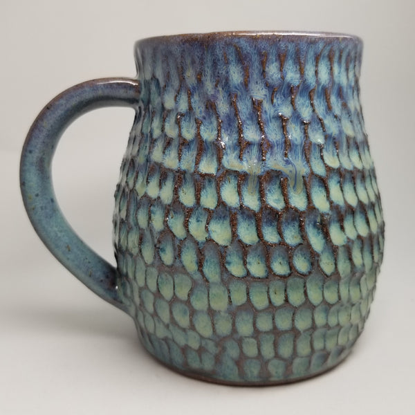 Hand Carved Blue Mug (16oz)