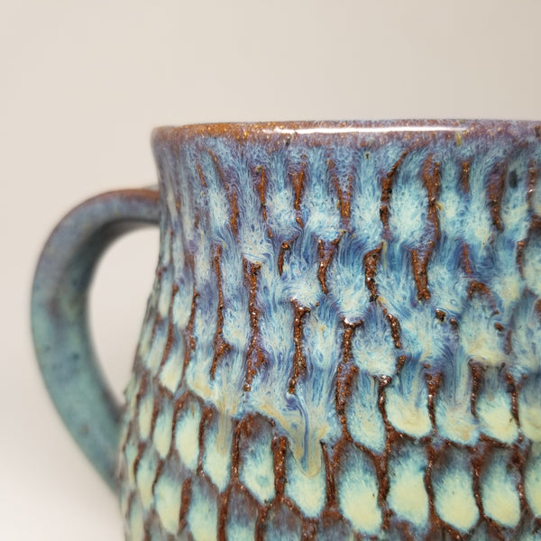 Hand Carved Blue Mug (16oz)