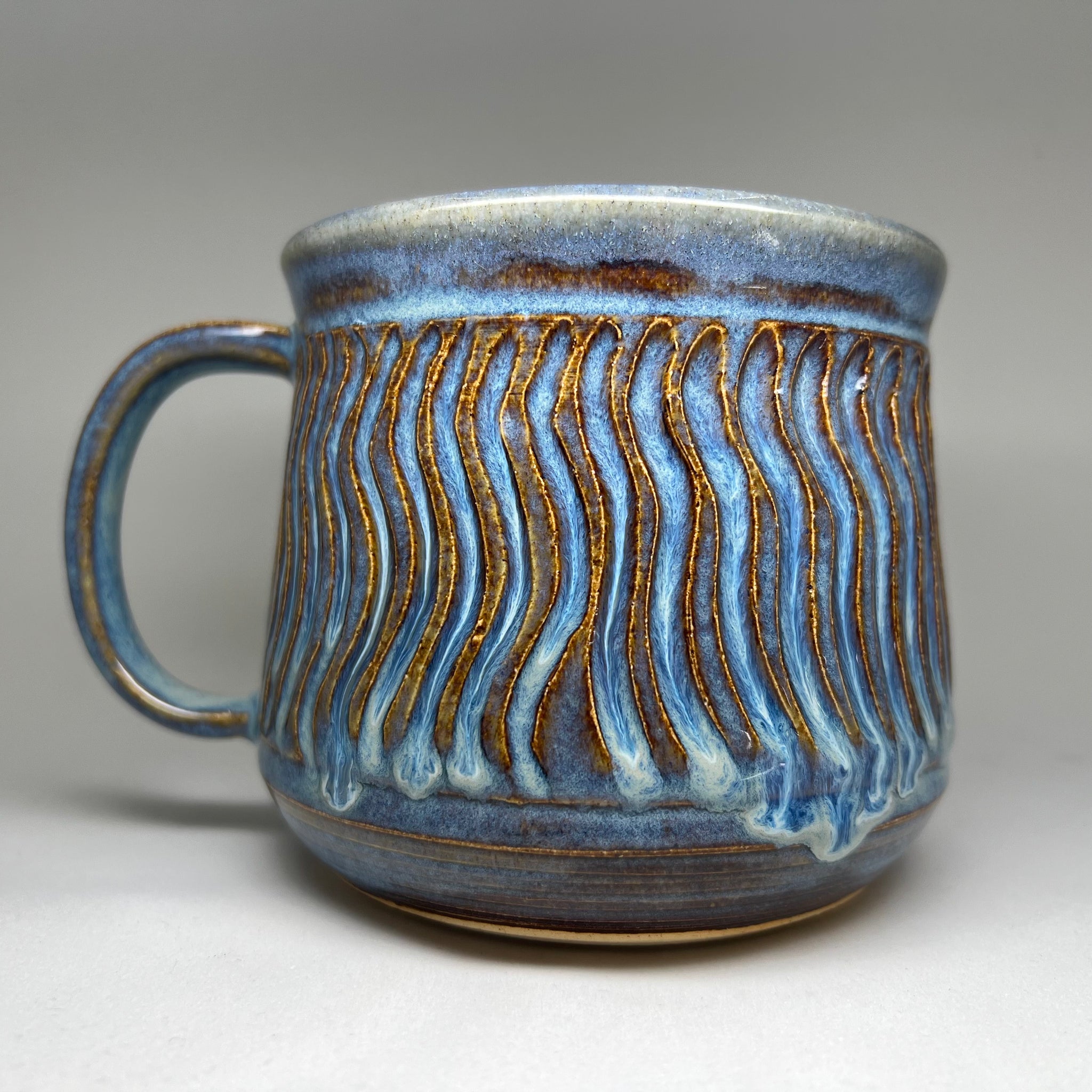 Large Carved Blue Mug