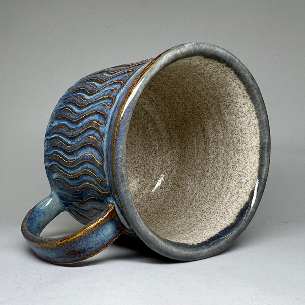 Large Carved Blue Mug