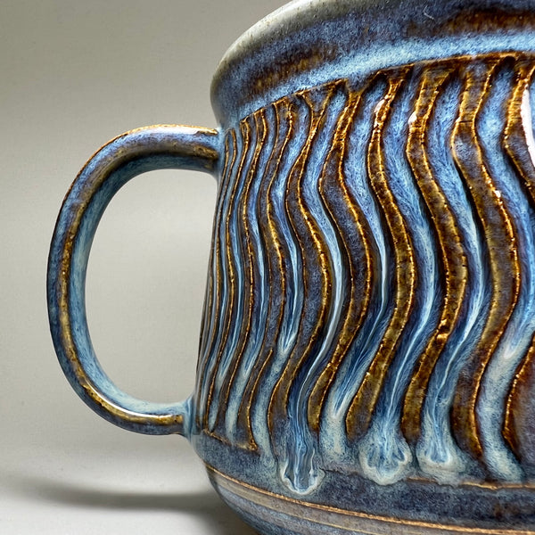 Large Carved Blue Mug