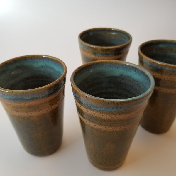 Blue-green tumbler set tops, little j studio, handmade portland pottery