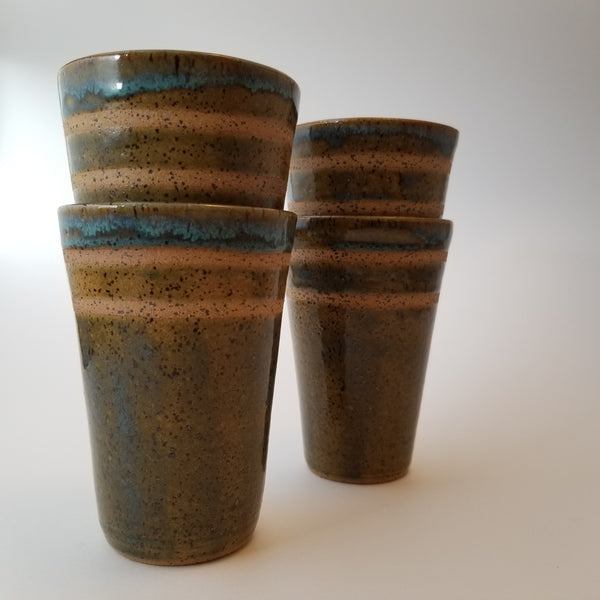 Blue-green tumbler set stacked, little j studio, handmade portland pottery