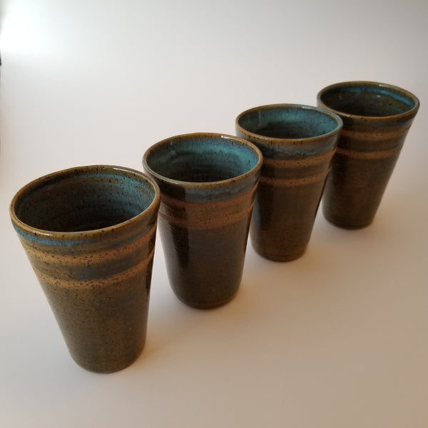 Blue-green tumbler set in a line, little j studio, handmade portland pottery