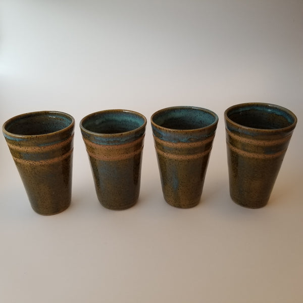 Blue-green tumbler set in a row, little j studio, handmade portland pottery