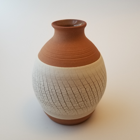 White crackle vase, little j studio, handmade portland pottery