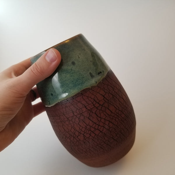 Red cracked vase tilt - little j studio - handmade portland pottery